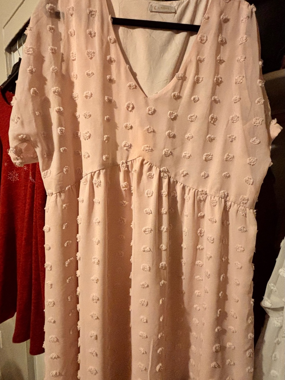 Kirundo Light Pink Pom-Pom Mini Dress with V-Neck